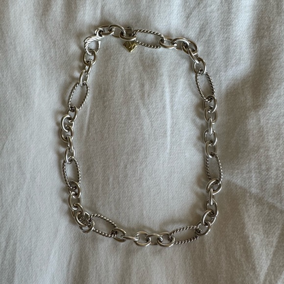 DAVID YURMAN Vintage 16” Figaro Chain Sterling Silver / 18k Gold Logo Charm - Picture 2 of 9